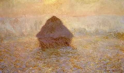 Haystacks, Sun on the Mist White Modern Wood Framed Art Print with Double Matting by Monet, Claude