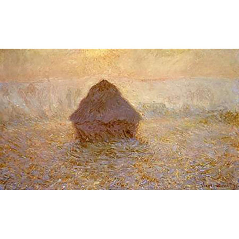 Haystacks, Sun on the Mist White Modern Wood Framed Art Print by Monet, Claude