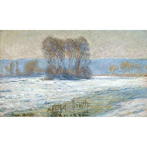 The Seine at Bennecourt, Winter Black Modern Wood Framed Art Print with Double Matting by Monet, Claude