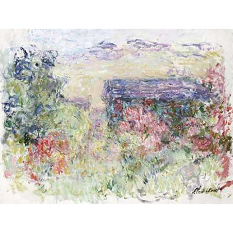 The House Through the Roses White Modern Wood Framed Art Print by Monet, Claude