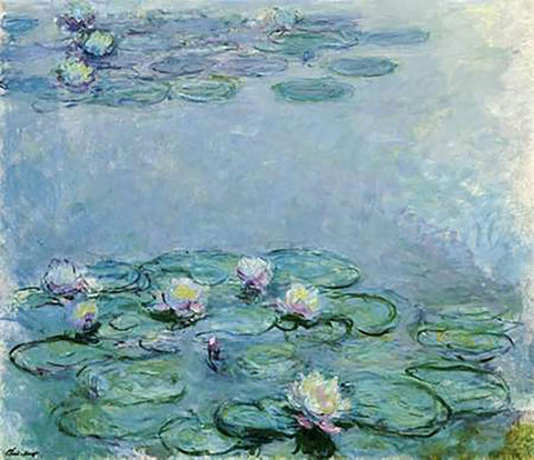 Water Lilies White Modern Wood Framed Art Print with Double Matting by Monet, Claude