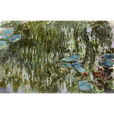 Water Lilies, Reflected Willow White Modern Wood Framed Art Print by Monet, Claude