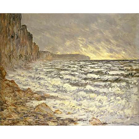 Seafront, Fecamp Black Modern Wood Framed Art Print with Double Matting by Monet, Claude