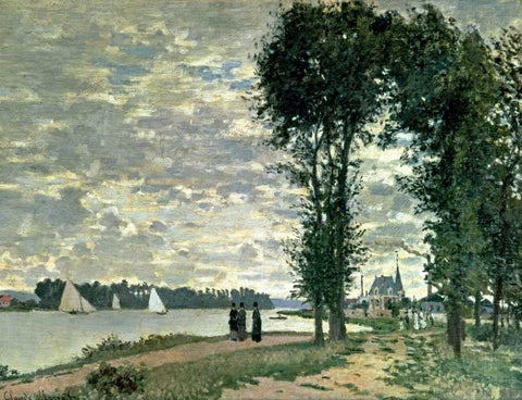 The Banks of The Seine at Argenteuil White Modern Wood Framed Art Print with Double Matting by Monet, Claude