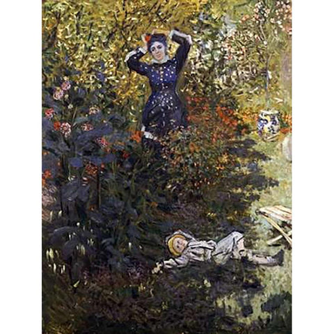 Camille and Jean in the Garden at Argenteuil Black Modern Wood Framed Art Print with Double Matting by Monet, Claude