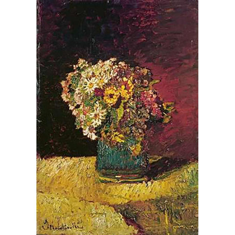 A Vase of Flowers Gold Ornate Wood Framed Art Print with Double Matting by Monticelli, Adolphe Joseph Thomas