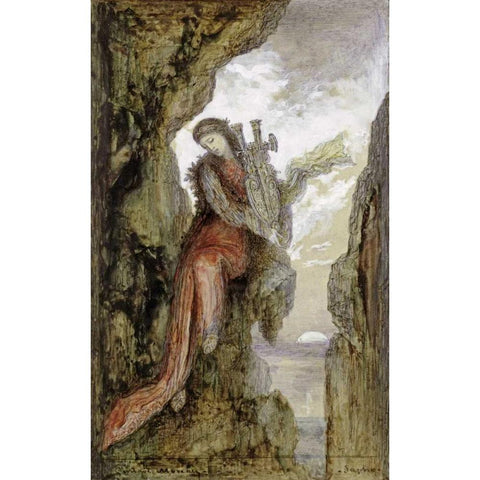 Sappho On The Cliff Gold Ornate Wood Framed Art Print with Double Matting by Moreau, Gustave