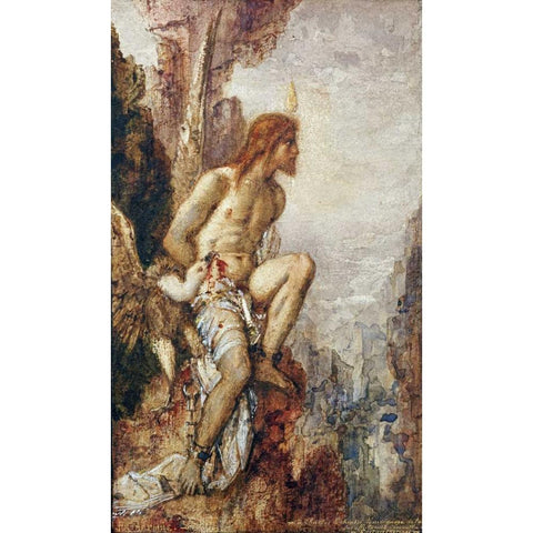 Promethee - The Torture of Prometheus Gold Ornate Wood Framed Art Print with Double Matting by Moreau, Gustave