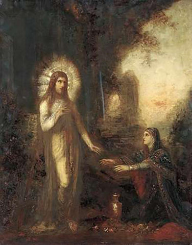 Museumist and Mary Magdalene Black Ornate Wood Framed Art Print with Double Matting by Moreau, Gustave