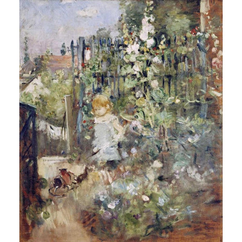 A Child In the Rosebeds White Modern Wood Framed Art Print by Morisot, Berthe