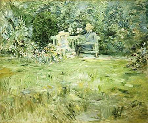 The Gardening Lesson White Modern Wood Framed Art Print with Double Matting by Morisot, Berthe