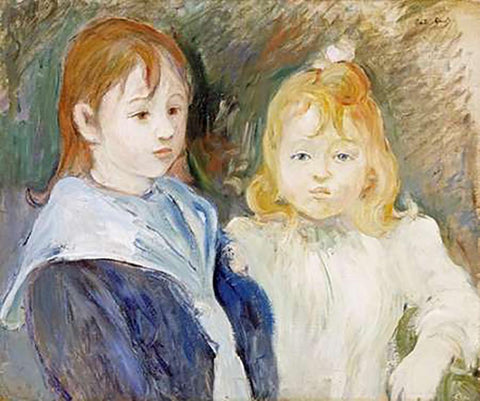 Portrait DEnfants White Modern Wood Framed Art Print with Double Matting by Morisot, Berthe