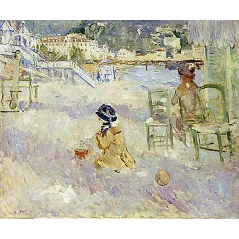 Plage De Nice White Modern Wood Framed Art Print by Morisot, Berthe