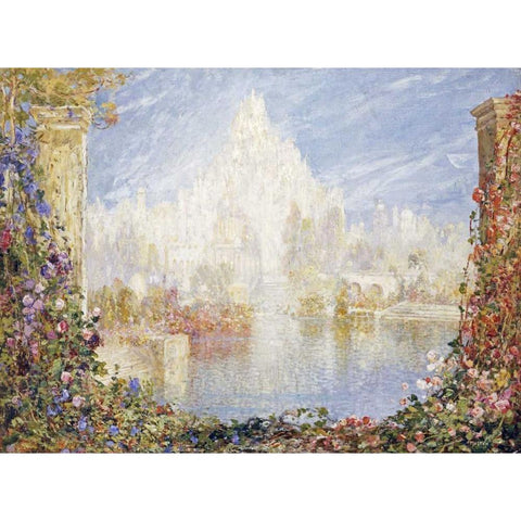 Fairyland Castle Black Modern Wood Framed Art Print by Mostyn, Tom