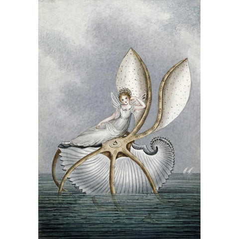 A Fairy Resting On a Shell Gold Ornate Wood Framed Art Print with Double Matting by Murray, Amelia Jane