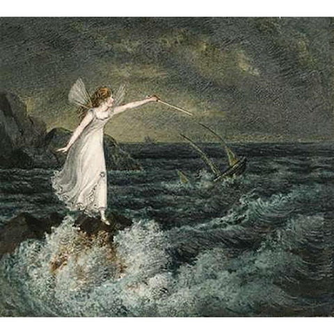 A Fairy Waving Her Magic Wand Across a Stormy Sea White Modern Wood Framed Art Print by Murray, Amelia Jane