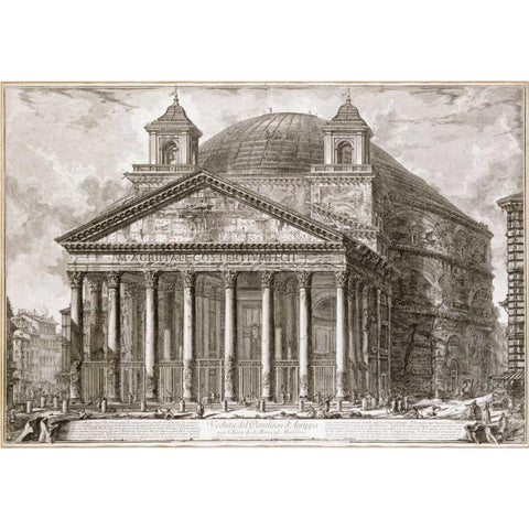 A View of The Pantheon, Rome Black Modern Wood Framed Art Print with Double Matting by Piranesi, Giovanni Battista