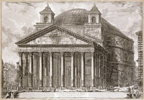 A View of The Pantheon, Rome White Modern Wood Framed Art Print with Double Matting by Piranesi, Giovanni Battista