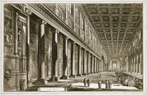 Interior of The Basilica of S. Maria Maggiore, Rome Black Ornate Wood Framed Art Print with Double Matting by Piranesi, Giovanni Battista