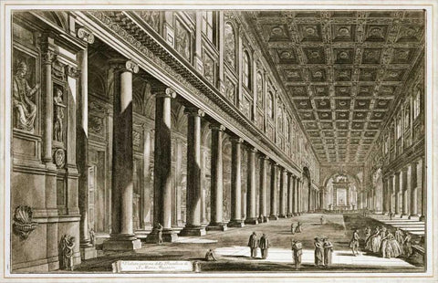 Interior of The Basilica of S. Maria Maggiore, Rome White Modern Wood Framed Art Print with Double Matting by Piranesi, Giovanni Battista