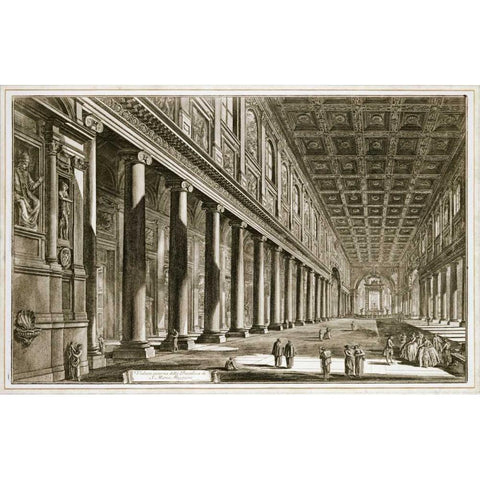 Interior of The Basilica of S. Maria Maggiore, Rome Black Modern Wood Framed Art Print with Double Matting by Piranesi, Giovanni Battista