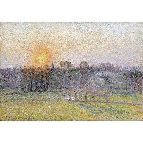 Sunset, Bazincourt White Modern Wood Framed Art Print by Pissarro, Camille