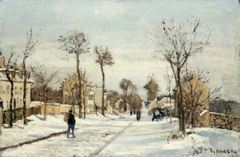 Snowy Road, Louveciennes White Modern Wood Framed Art Print with Double Matting by Pissarro, Camille