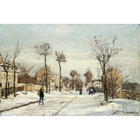Snowy Road, Louveciennes White Modern Wood Framed Art Print by Pissarro, Camille