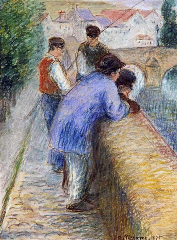 Fishermen White Modern Wood Framed Art Print with Double Matting by Pissarro, Camille