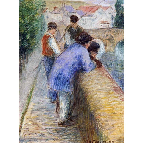 Fishermen Black Modern Wood Framed Art Print with Double Matting by Pissarro, Camille