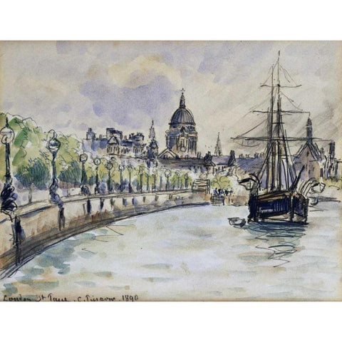 London, St.Pauls Cathedral White Modern Wood Framed Art Print by Pissarro, Camille