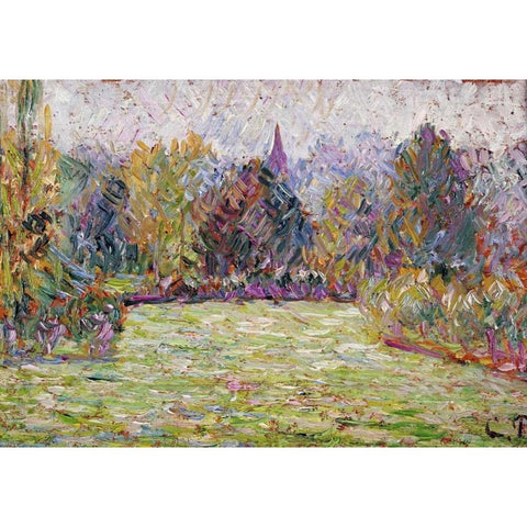 Bazincourt Countryside Black Modern Wood Framed Art Print with Double Matting by Pissarro, Camille