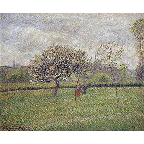 Apple Tree Blossom at Eragny Gold Ornate Wood Framed Art Print with Double Matting by Pissarro, Camille