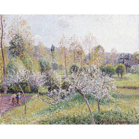 Apple Trees In Blossom, Eragny Black Modern Wood Framed Art Print with Double Matting by Pissarro, Camille