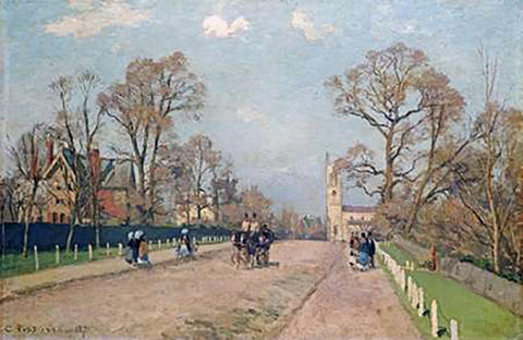 The Road To Sydenham Black Ornate Wood Framed Art Print with Double Matting by Pissarro, Camille