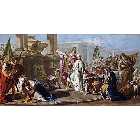 The Sacrifice of Polyxena at The Tomb of Achilles Gold Ornate Wood Framed Art Print with Double Matting by Pittoni, Giovanni Battista