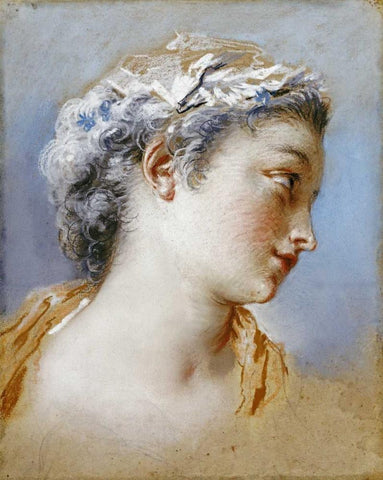 Portrait Study of a Young Girl White Modern Wood Framed Art Print with Double Matting by Portail, Jacques Andre
