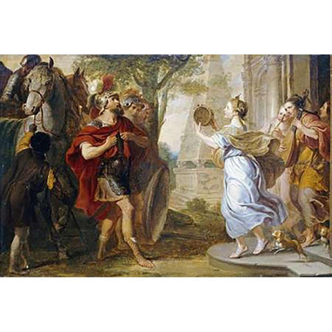 Jephthah Greeted By His Daughter White Modern Wood Framed Art Print by Quellinus, Erasmus