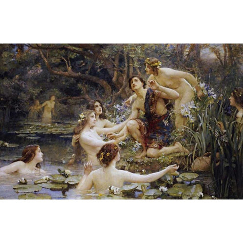 Hylas and The Water Nymphs Gold Ornate Wood Framed Art Print with Double Matting by Rae, Henrietta