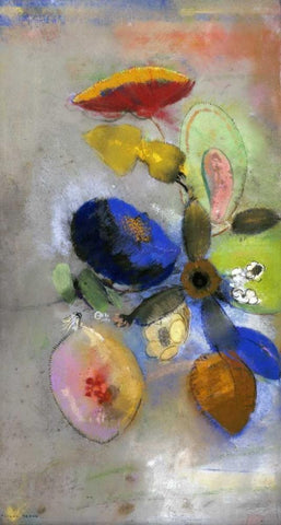 Flowers White Modern Wood Framed Art Print with Double Matting by Redon, Odilion
