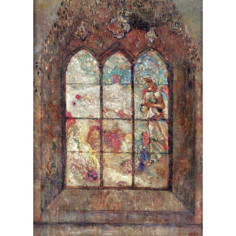 The Stained Glass Window Black Modern Wood Framed Art Print with Double Matting by Redon, Odilion