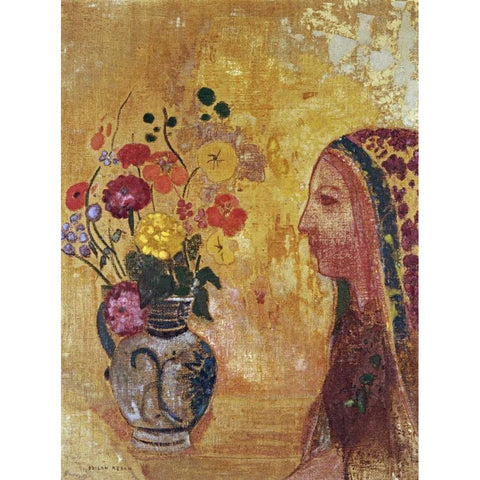 Profile of a Woman White Modern Wood Framed Art Print by Redon, Odilion