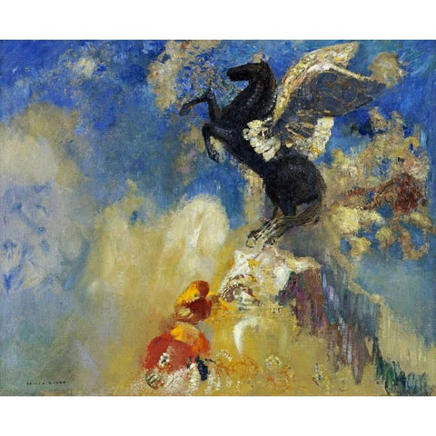 The Black Pegasus Black Modern Wood Framed Art Print with Double Matting by Redon, Odilion