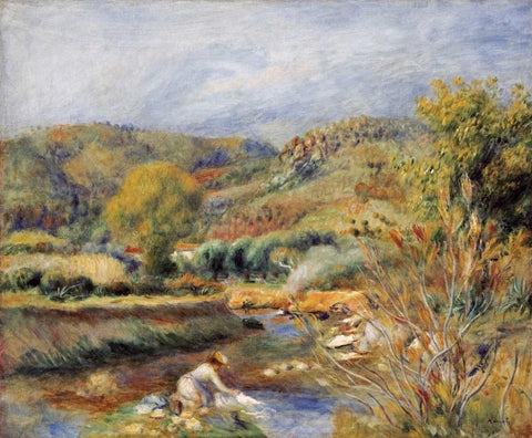 The Washerwoman White Modern Wood Framed Art Print with Double Matting by Renoir, Pierre-Auguste