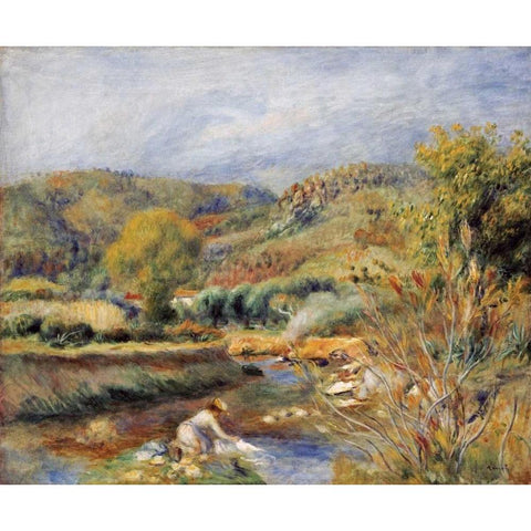 The Washerwoman Black Modern Wood Framed Art Print by Renoir, Pierre-Auguste