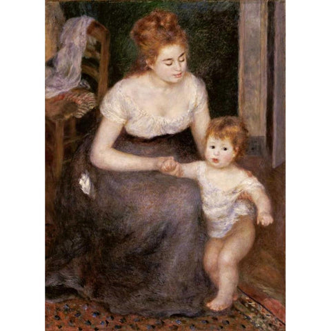 The First Step Black Modern Wood Framed Art Print with Double Matting by Renoir, Pierre-Auguste