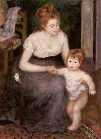 The First Step White Modern Wood Framed Art Print with Double Matting by Renoir, Pierre-Auguste