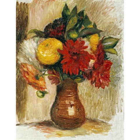 Bouquet De Fleurs Au Pichet De Terre White Modern Wood Framed Art Print by Renoir, Pierre-Auguste