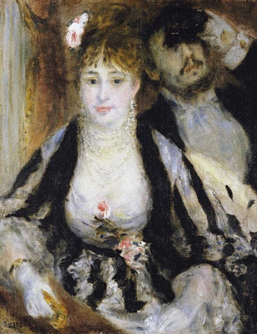 The Theatre Box - La Loge White Modern Wood Framed Art Print with Double Matting by Renoir, Pierre-Auguste