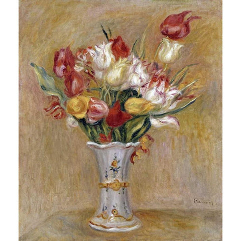 Tulipes White Modern Wood Framed Art Print by Renoir, Pierre-Auguste